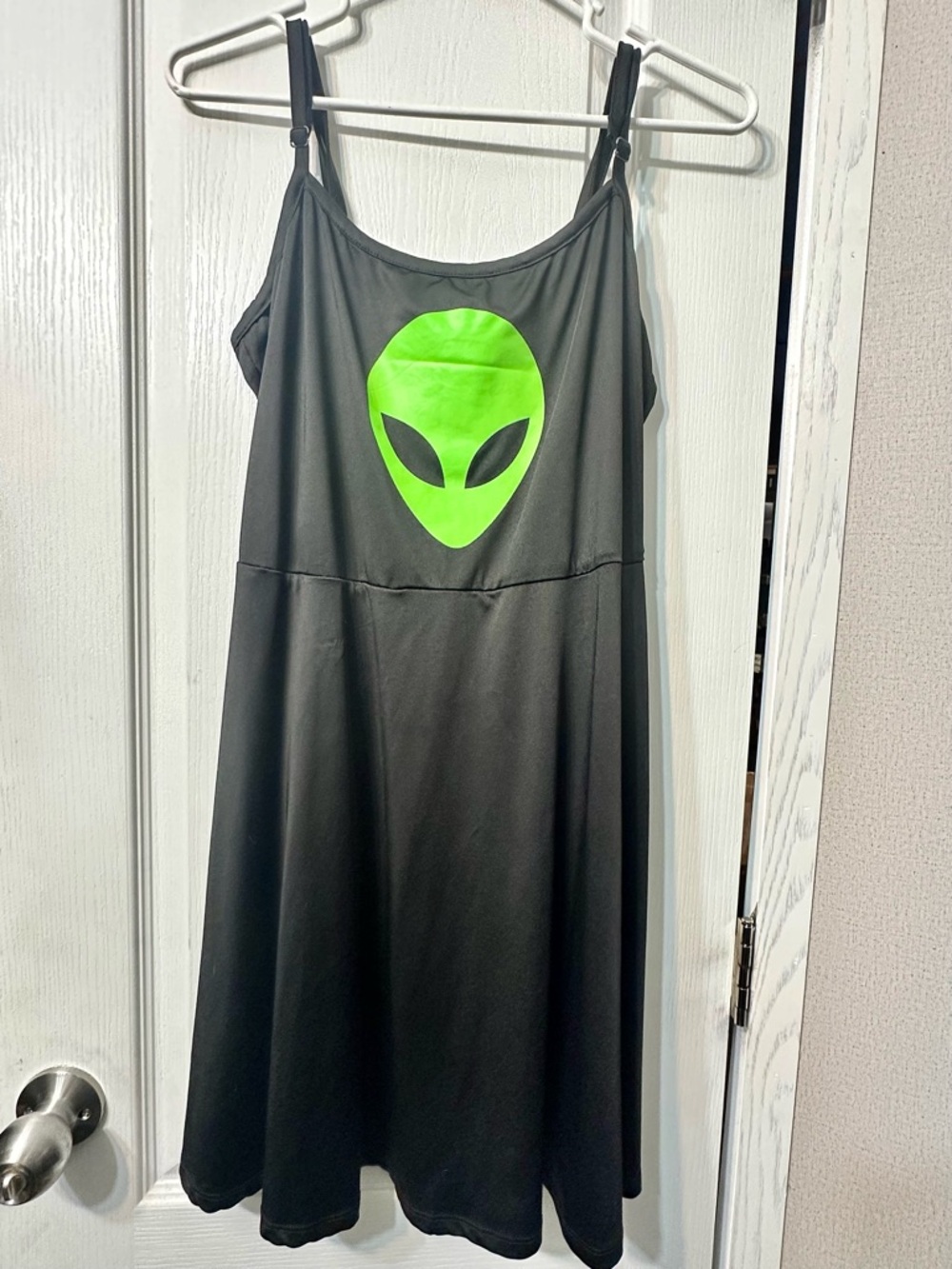 Hot Topic Black Slip Dress with Neon Green Alien Print